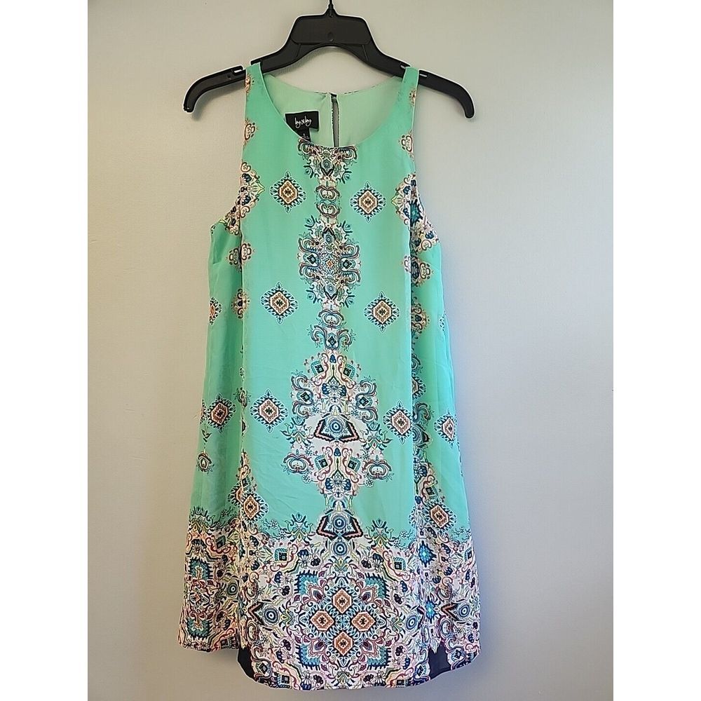 By & By Womens S Green Geometric Paisley Print Artsy Dress
